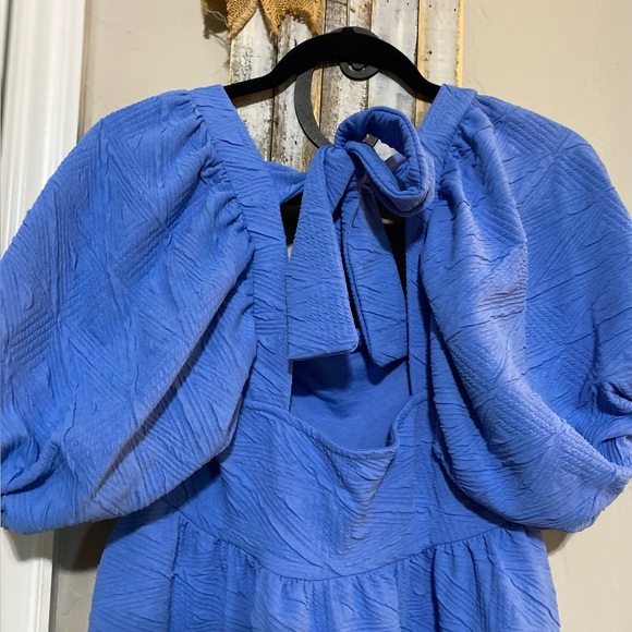 Free people violet puff sleeve mini dress sky blue S - Picture 7 of 11